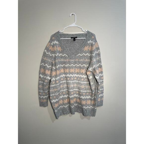Lane Bryant Fair Isle Sparkle V-Neck Wool Blend Sweater‎ Plus Size - Picture 1 of 10